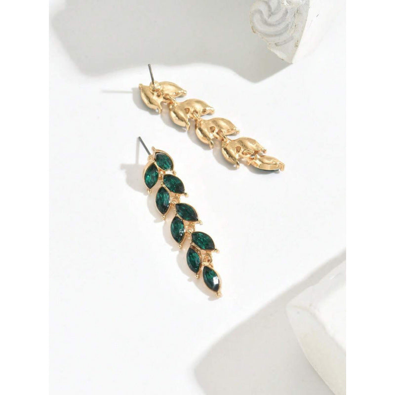 Retro Water-drop Stud Earrings Inlaid With Wheat Motifs