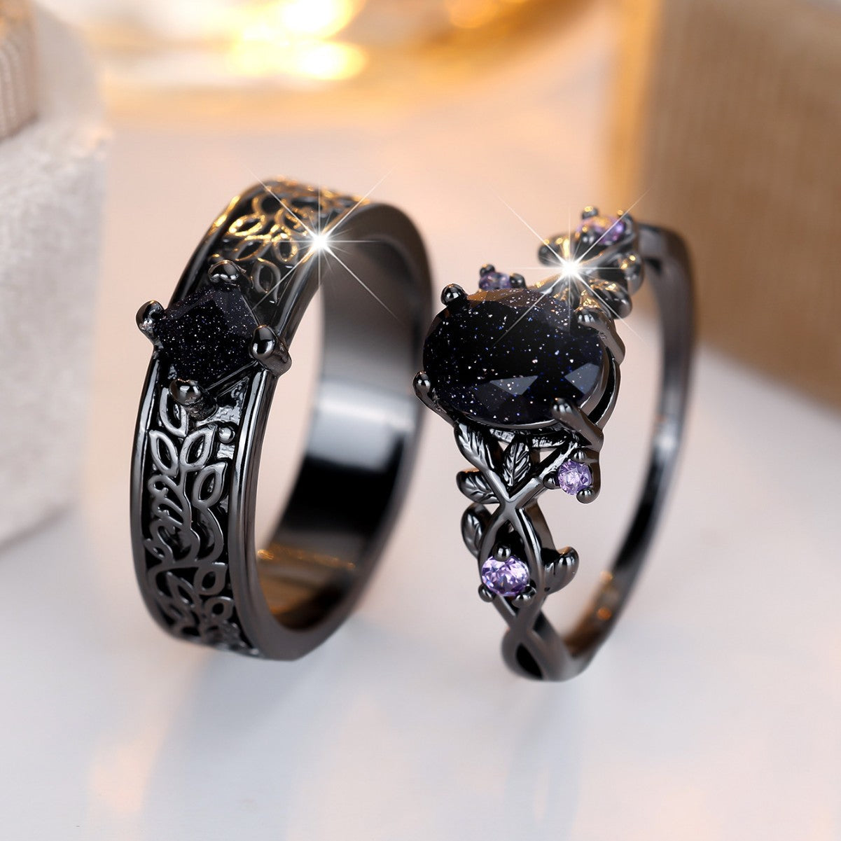 Black Gold Egg-shaped Blue Crystal Sand Ring Niche And Distinctive