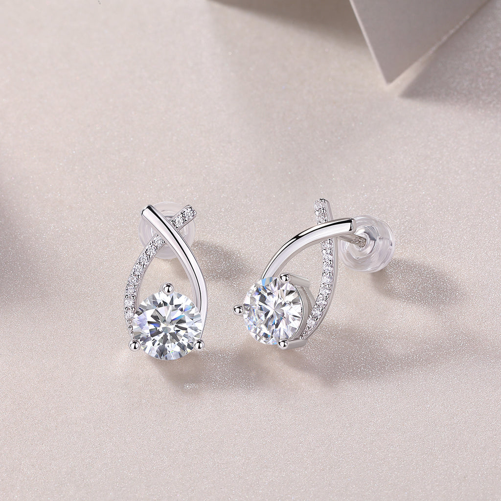 Happy Encounter - Earrings Set With 1-carat Top-quality Moissanite S925, Silver And Platinum-plated Stud Earrings, A Fashionable And Trendy Accessory That Can Be Tested With A Diamond Pen