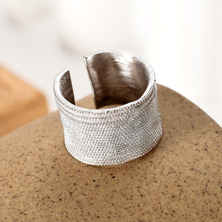 Irregularly Textured Wide-faced Open Ring