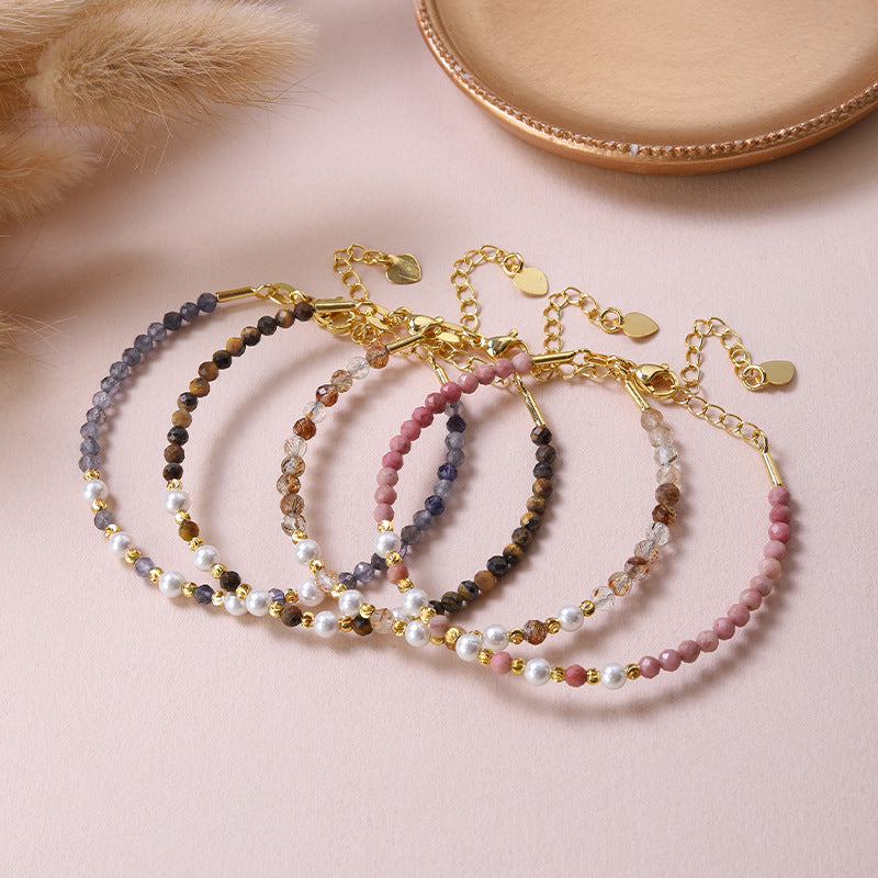 Womens Layered Crystal Bracelet And Beaded Necklace Set