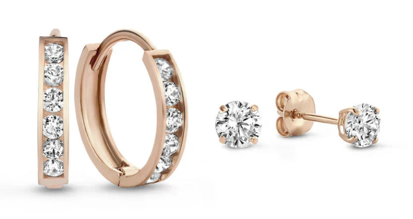Copper-inlaid Zircon Stud Earring Hoop Set