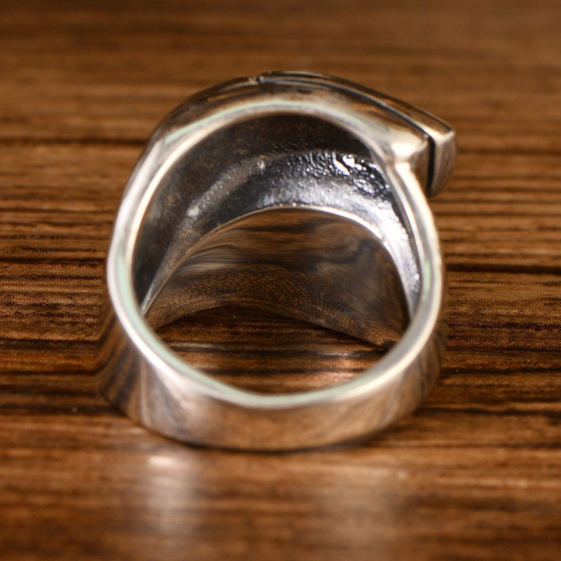 S925 Black Silver Retro Men's Ring