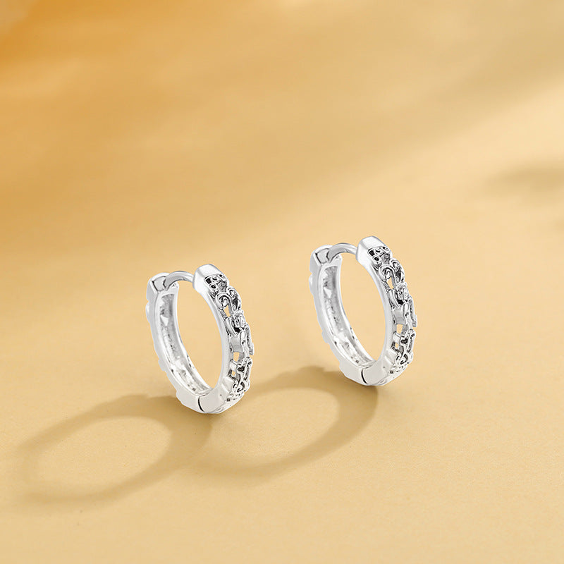 Simple Versatile Black And White Hollow-out Hoop Earrings For Women