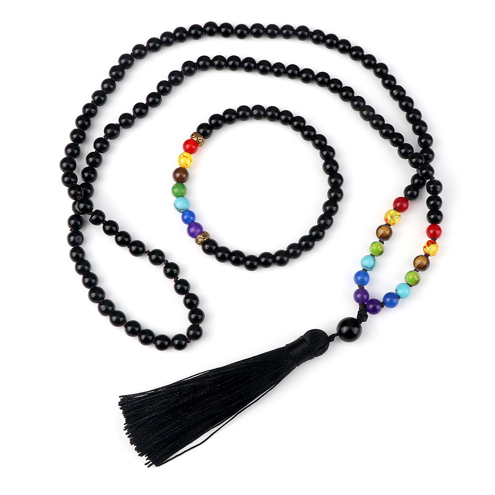 Knotted Tassel Necklace With Alloy Pendant And Hand Cord