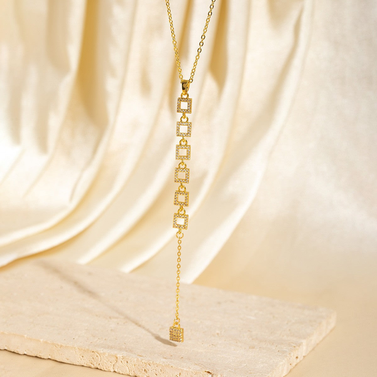 Exquisite Long Necklace With Colorful Zirconia And Elegant Tassels
