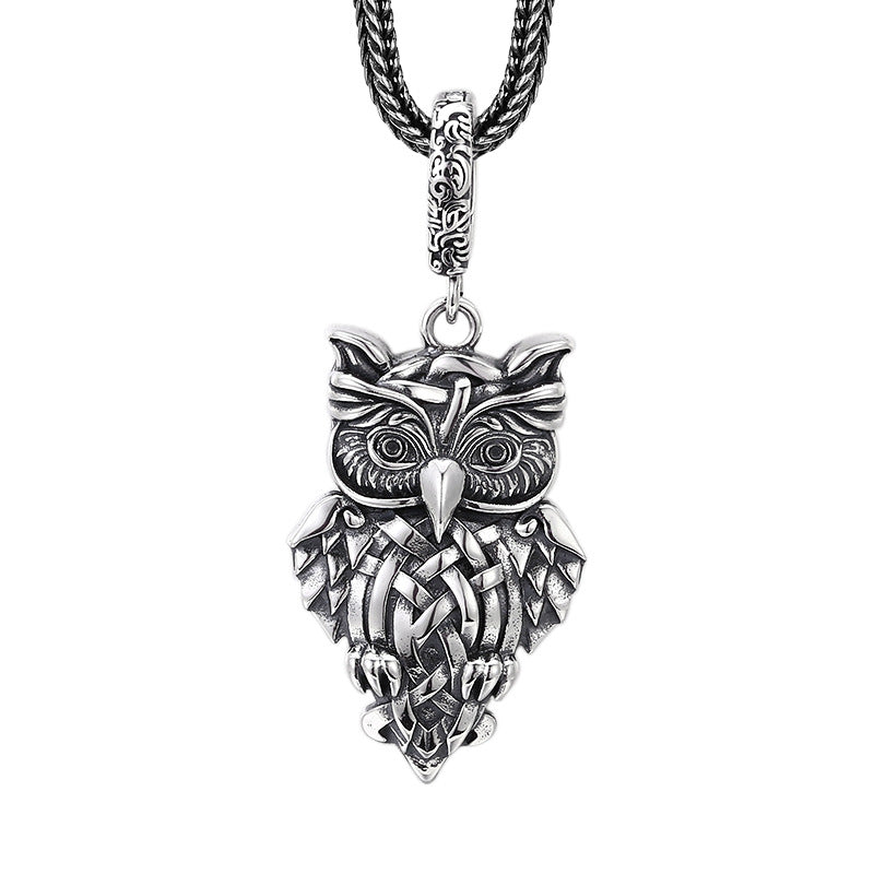 Retro Trendy Retro Style Personality Ornament 925 Sterling Silver Owl Pendant