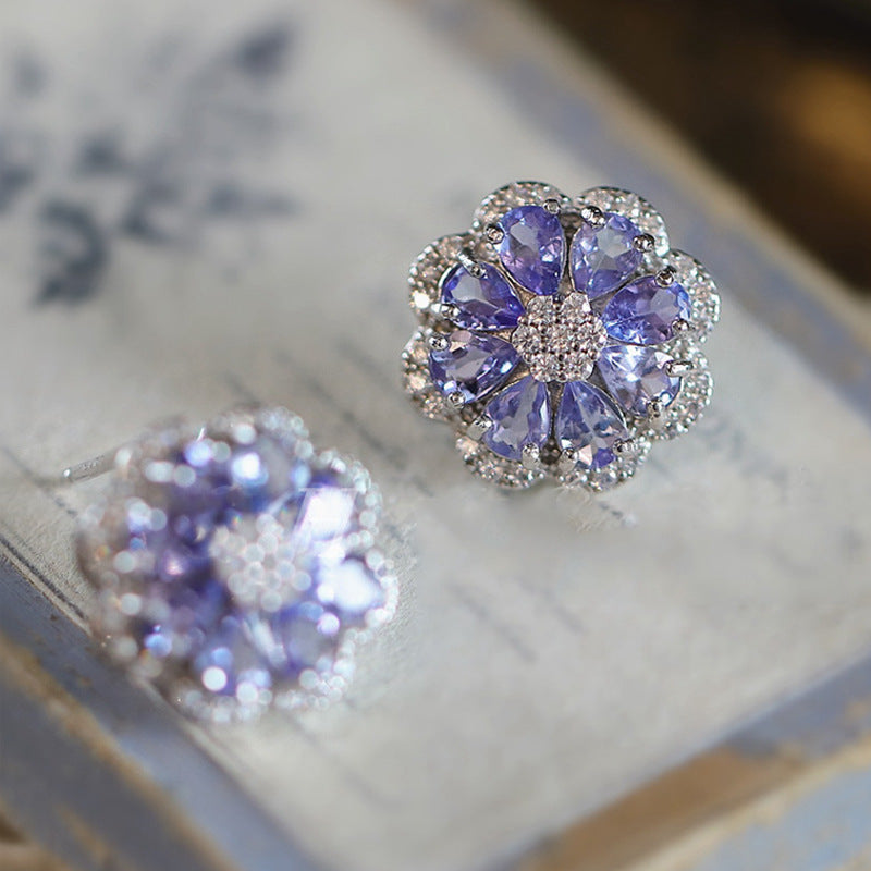 Non-fading Elegant Natural Tanzanite Sterling Silver Stud Earrings