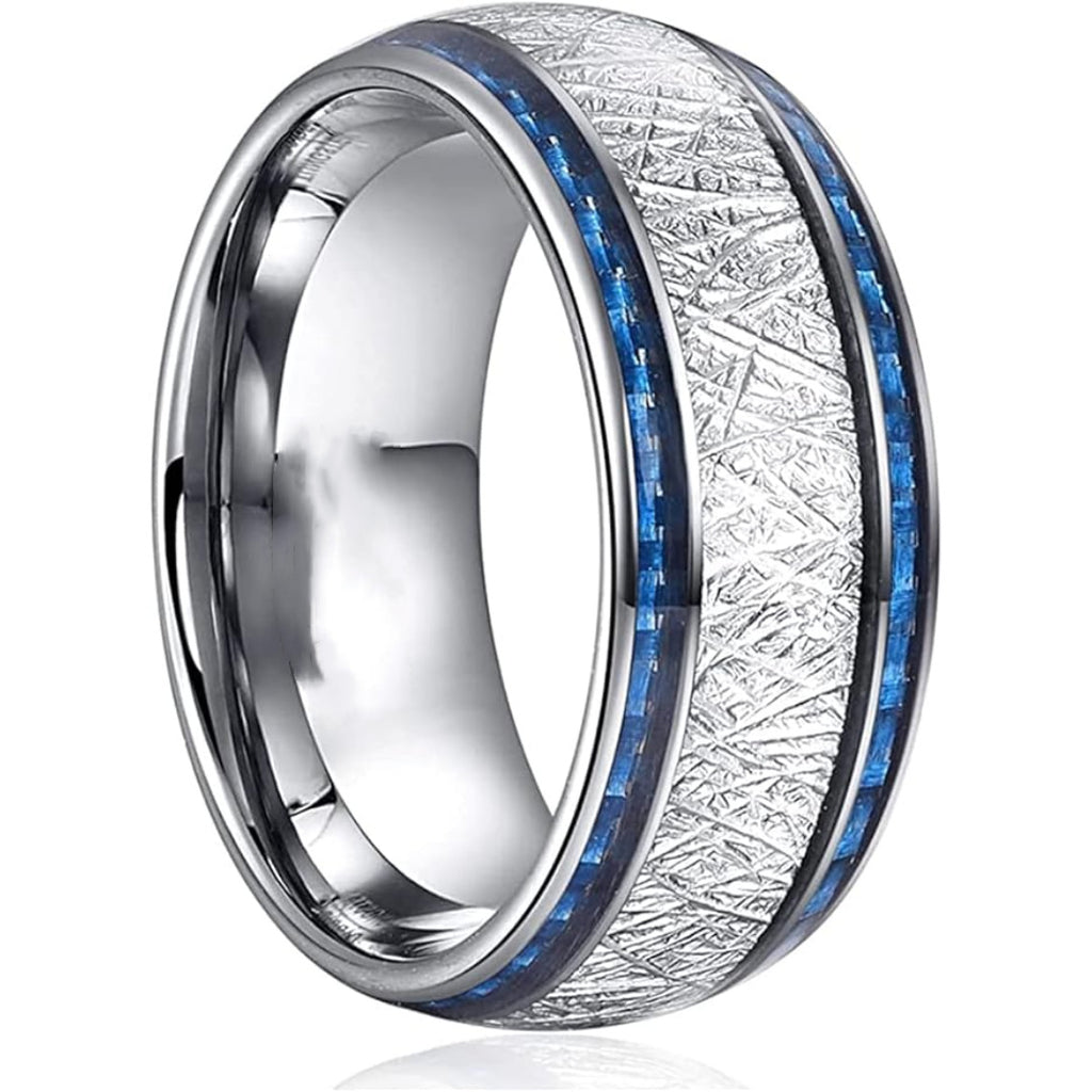 Blue Carbon Fiber Inlaid Wedding Ring