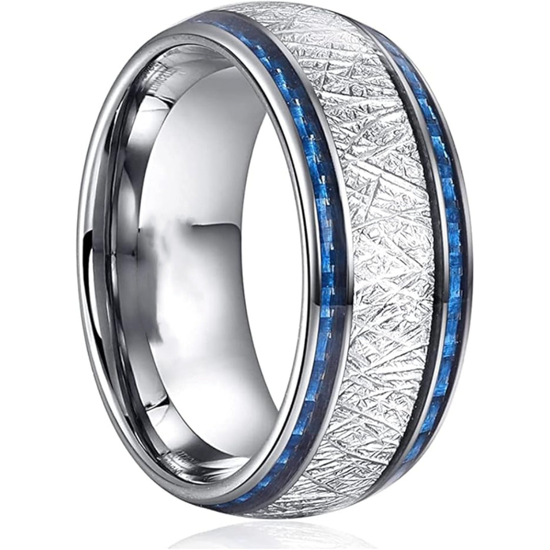 Blue Carbon Fiber Inlaid Wedding Ring