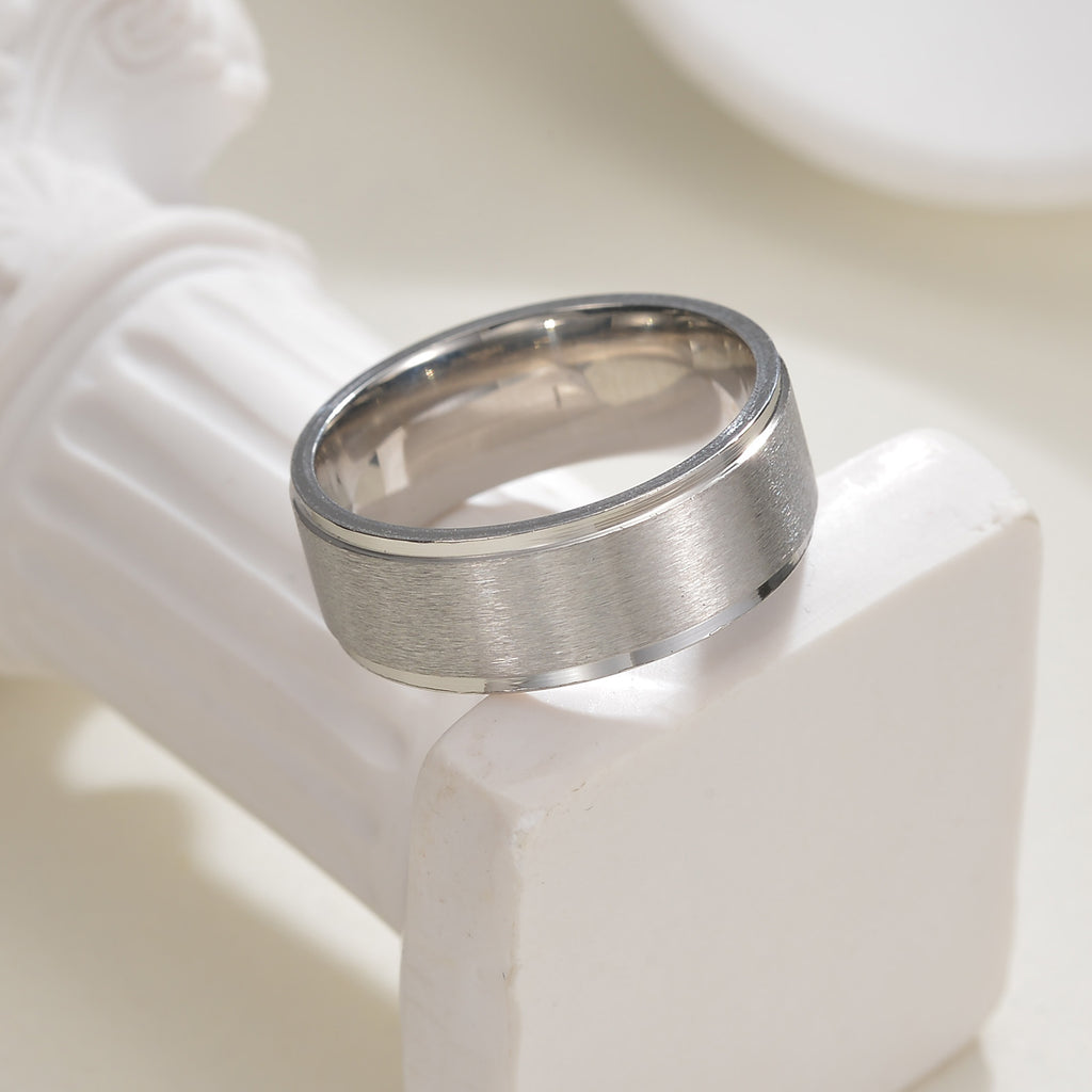 Stylish And Minimalist 8mm Matte Brushed Titanium Steel Ring For Men