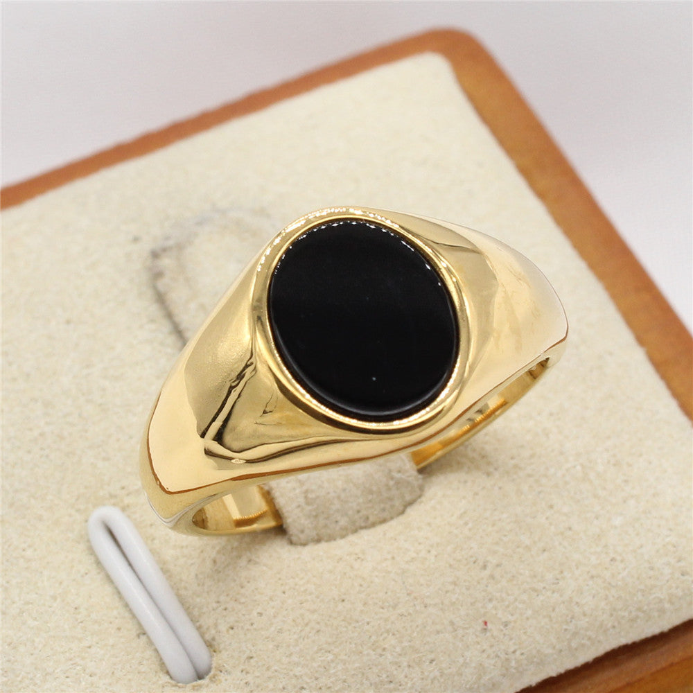 Fashionable Minimalist Oval Gemstone Ring In Cool-toned Titanium Steel