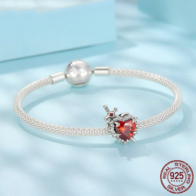 Love Heart Sword Diy Bead Accessories S925 Silver Red Love Beads