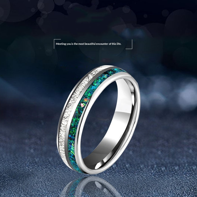 Mens Tungsten Ring Inlaid With Milky White Silver Foil And Tiny Stars