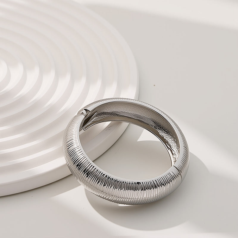 Versatile Light-luxury Punk-style Open Bangle With A Wide Design