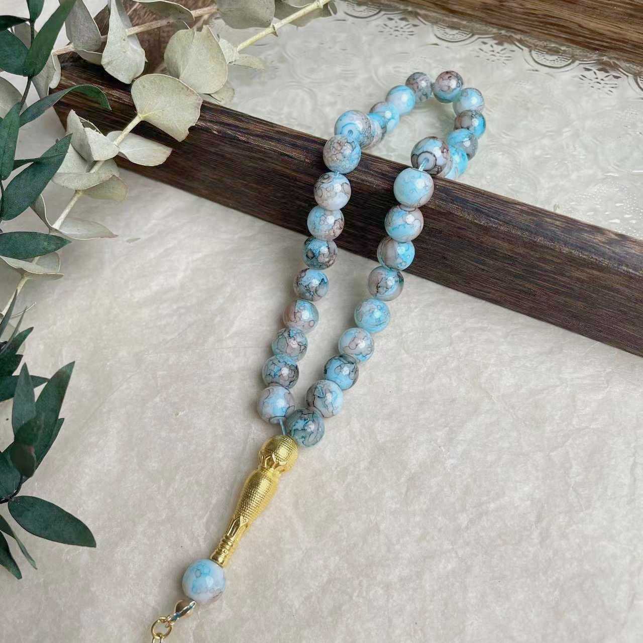 33-piece Gold Tassel Glass Bracelet With 10mm Large Flower Beads