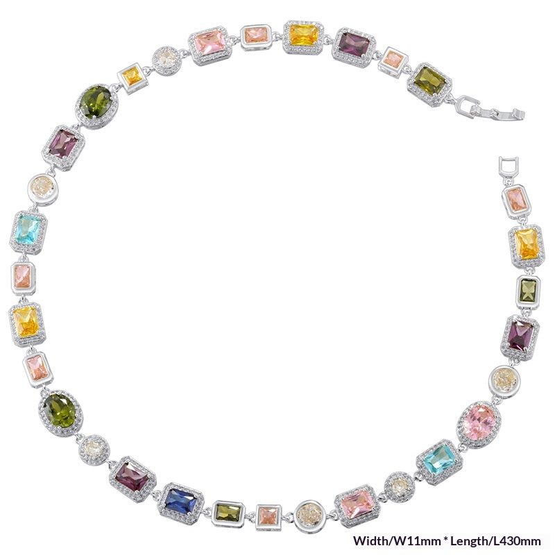Elegant, Luxe-style Diamond-encrusted Square Choker Necklace And Bracelet
