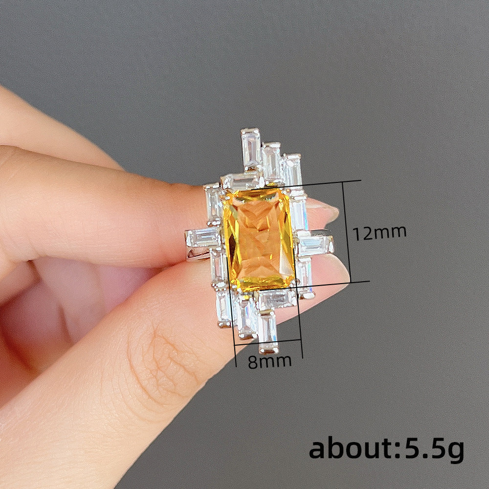 Irregular T-shaped Cubic Zirconia Ring